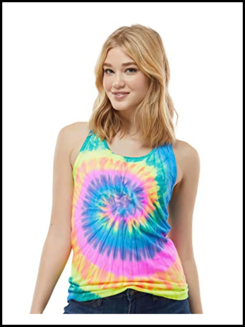 Colortone Tie Dye Racerback Tank Top Ladies Slim Fit Scoop Neck